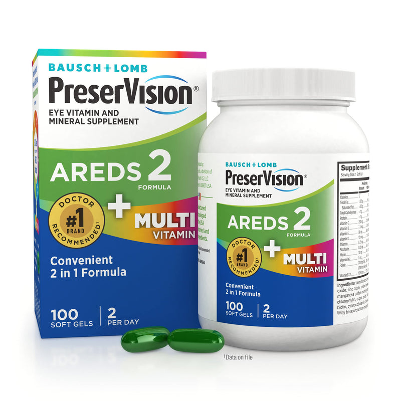 PreserVision AREDS 2 + Multivitamin Eye Vitamins, 100 Softgels | #1 Eye doctor recommended brand1, AREDS 2 formula, lutein, zeaxanthin, zinc, macular support*, 2-in-1 eye health supplement 100 Count (Pack of 1)