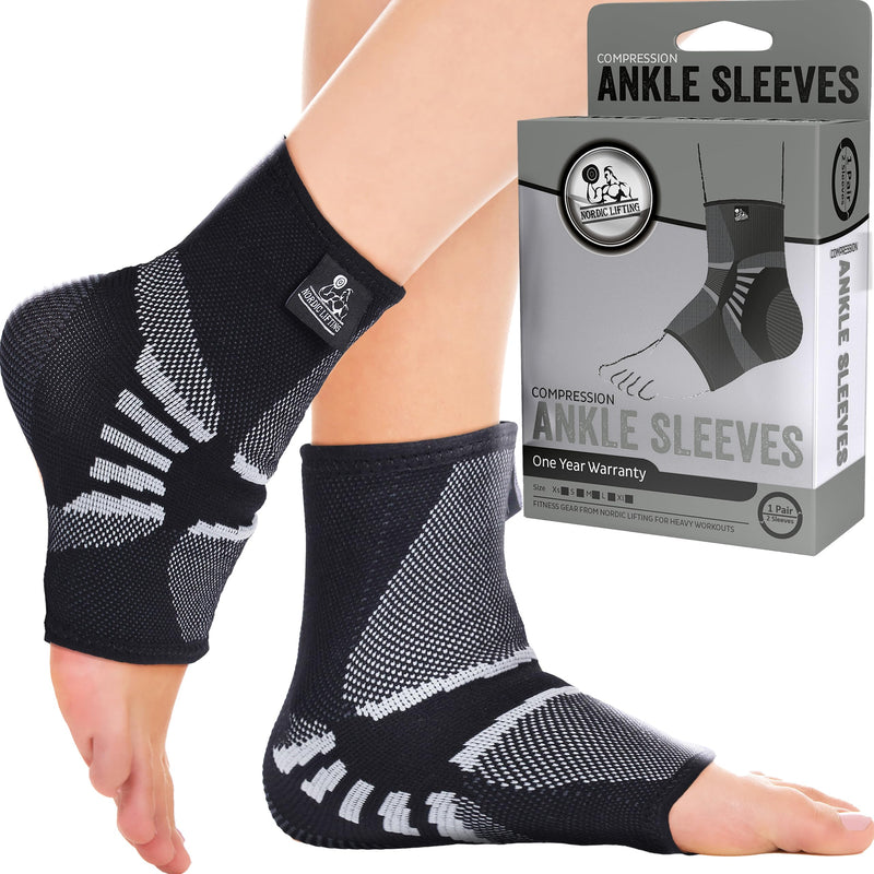 Nordic Lifting Ankle Brace Compression Sleeves (1 Pair) - Professional Support for Men Women Sprained Ankle Achilles Tendonitis Recovery & Prevention - Adjustable Fit with 1 Year Warranty Medium