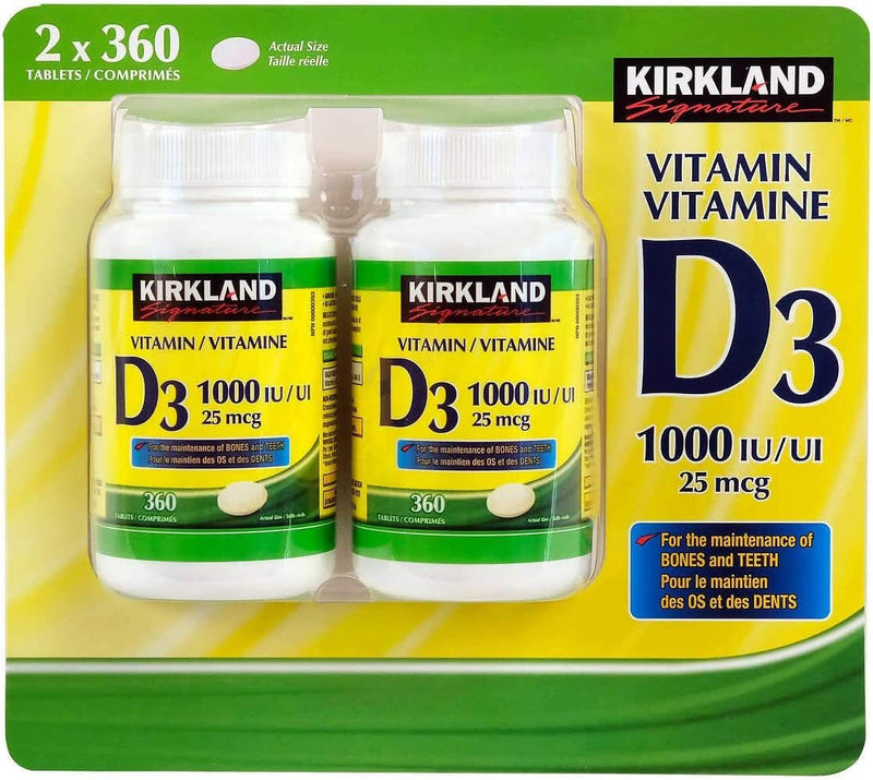 (Twin Pack) 2 x Kirkland Signature Vitamin D3 1000IU/25mcg, 360 tablets 360 Count (Pack of 2)
