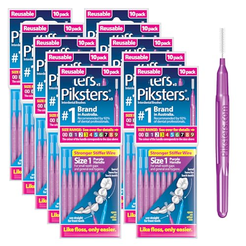 Piksters Interdental Brush Tight Gaps 100 Pack Purple Size 1 Size 1 (Purple)