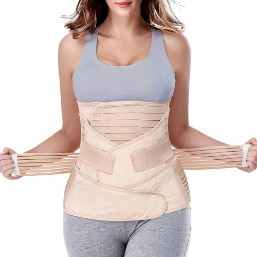 ChongErfei 3 in 1 Postpartum Belly Wrap Recovery Band Belt Abdominal Binder Beige X-Large