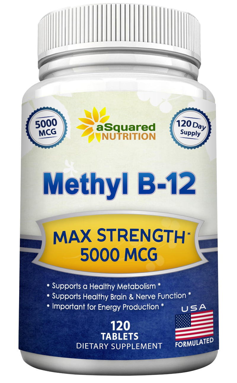 Vitamin B12 - 5000 MCG Supplement with Methylcobalamin (Methyl B-12) - 120 | Max Strength B12 Vitamins - 120 Tablets - Methylated Vit B 12 Support for Men & Women - Help Boost Energy & Brain Health