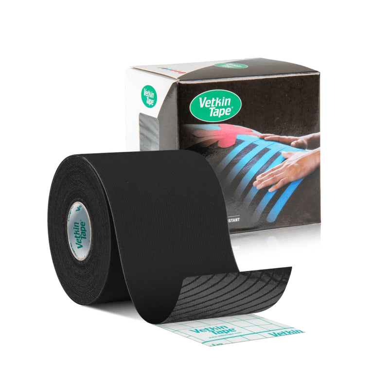 VETKIN VetkinTape Canine & Equine Kinesiology Tape | Veterinary Medical Tape | Vet Wrap for Joint Support & Pet Care | Self Adhesive Bandage Wrap | Black | 2.4in | (Pack of 1)