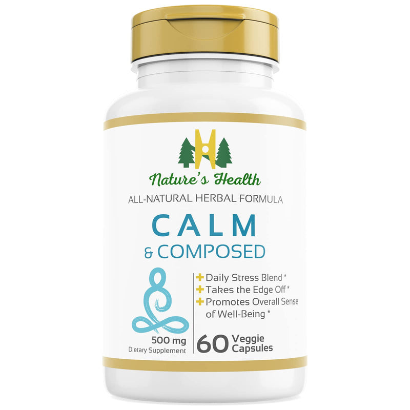 Nature's Health Calm and Composed – Valerian Root and Passion Flower Formula – Daily Stress Relief – Relaxation Supplement – 1000 mg per Serving – 60 Vegetarian Capsules - BeesActive Australia