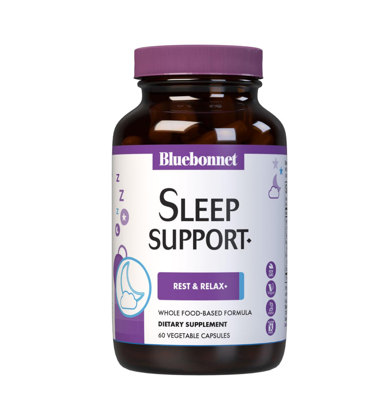 Bluebonnet Nutrition Sleep Support, Rest & Relaxation Whole Food-Based Formula*, Non-GMO, Vegan, Gluten-Free, Kosher Certified, Soy-Free, Dairy-Free, 60 Vegetable Capsules, 60 Servings | Non-GMO, Vegan, Kosher Certified, Gluten-Free, Soy-Free, Dairy-Free