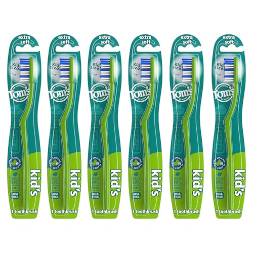 Tom's of Maine Kids BPA-Free Toothbrush, Soft, 6-Pack Purple 1 Count (Pack of 6)