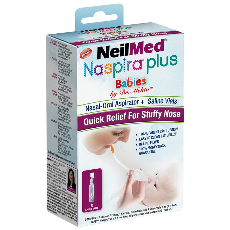 NeilMed Naspira Plus Nasal Oral Aspirator, 1 Count with saline ampoule(8) 1 Count (Pack of 1)