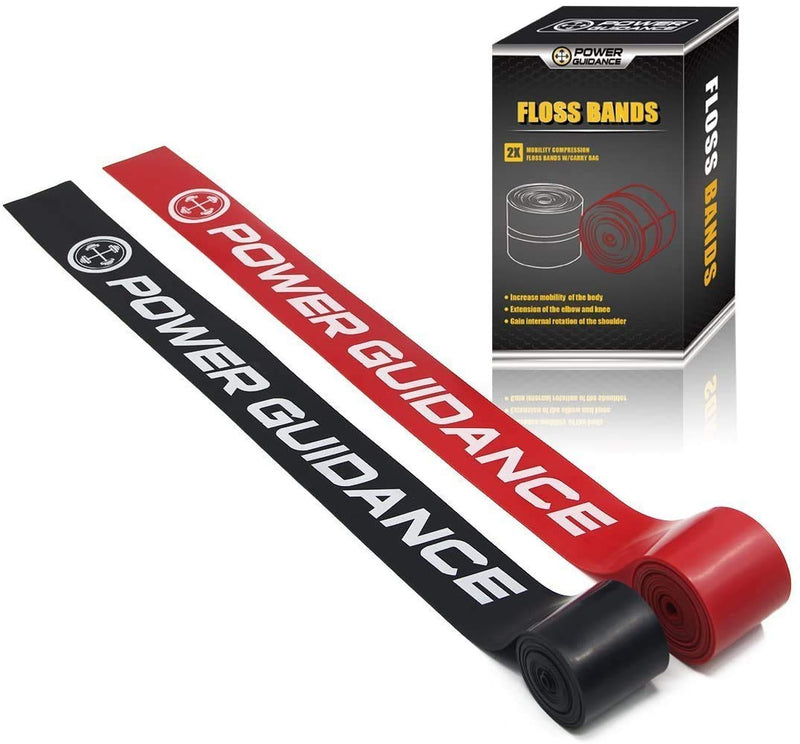 POWER GUIDANCE Muscle Floss Bands - Compression Bands - Mobility & Recovery Bands - for Improving Movement, Increasing Circulation & Reducing Soreness Black and Red Combo