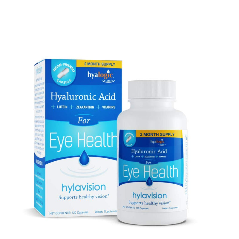 Hyalogic HylaVision Eye Health Supplement - Hyaluronic Acid, Lutein and Zeaxanthin Supplements – Contains Eye Vitamins A, C, E, and Zinc – Soothe Tired Eyes (120 Capsules)