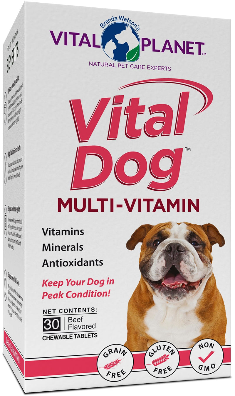 Vital Planet - Vital Dog Multi Vitamin Chewable Tablet Supplement for Everyday Health with Vitamins, Minerals and Antioxidants for Dogs - 30 Beef Flavored Chewable Tablets - PawsPlanet Australia