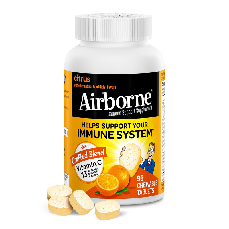 Airborne 1000mg Chewable Tablets with Zinc, Immune Support Supplement with Powerful Antioxidants Vitamins A C & E - 96 Tablets, Citrus Flavor - BeesActive Australia