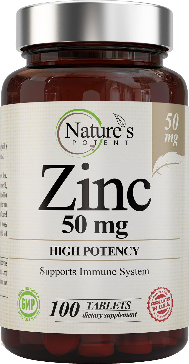 Zinc 50mg [High Potency] Supplement - Immune Support System from Natural Zinc (Oxide/Citrate) 100 Tablets, Made by Nature’s Potent. - BeesActive Australia