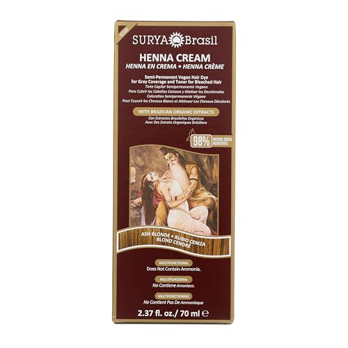 Surya Brasil Henna Cream Ash Blonde - 98% Natural Ingredients, Vegan, Cruelty-Free, Eco-Friendly, Semi-Permanent Hair Color, Deep Hydration & Shine, 2.37 oz 2.37 Fl Oz (Pack of 1)
