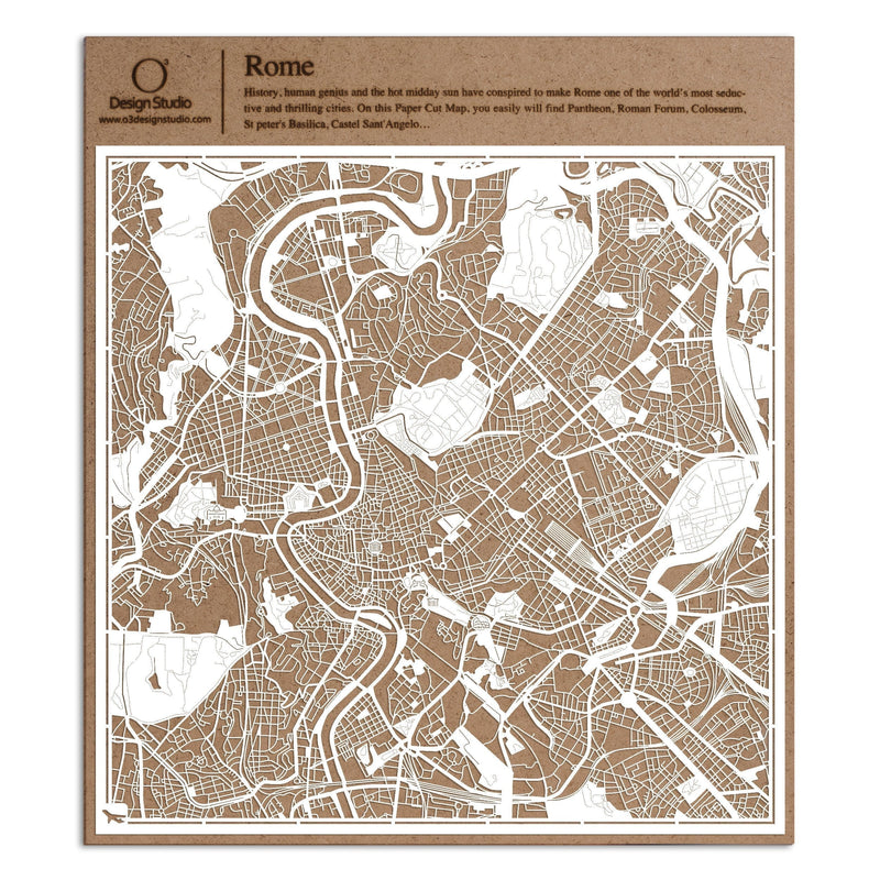 Rome Paper Cut Map by O3 Design Studio White 12x12 inches Paper Art Rome - BeesActive Australia