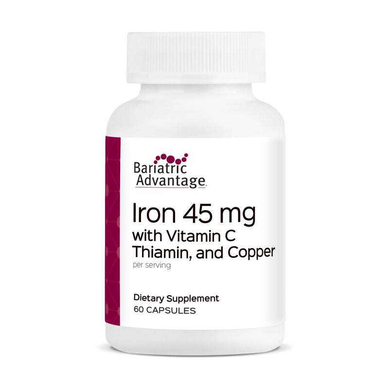 Bariatric Advantage Iron 45 mg with Vitamin C, Thiamin & Copper, 60 Count | 45 mg Iron with Vitamin C, Thiamin and Copper, Increased Absorption*, Easily Digestible for Bariatric Patients