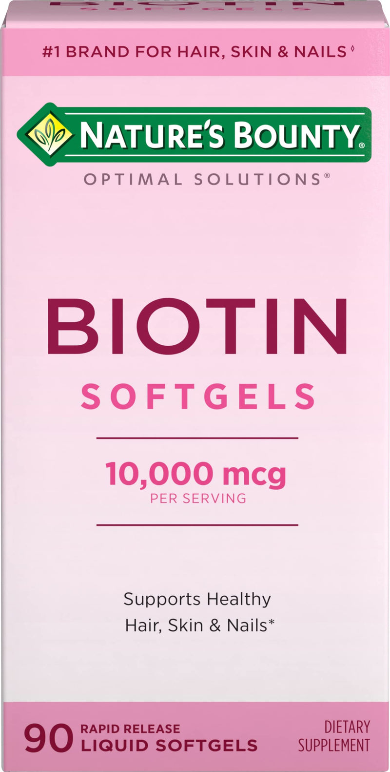 Nature's Bounty Biotin 10000mcg Supplement, 90 Rapid Release Softgels 90 Count (Pack of 1)