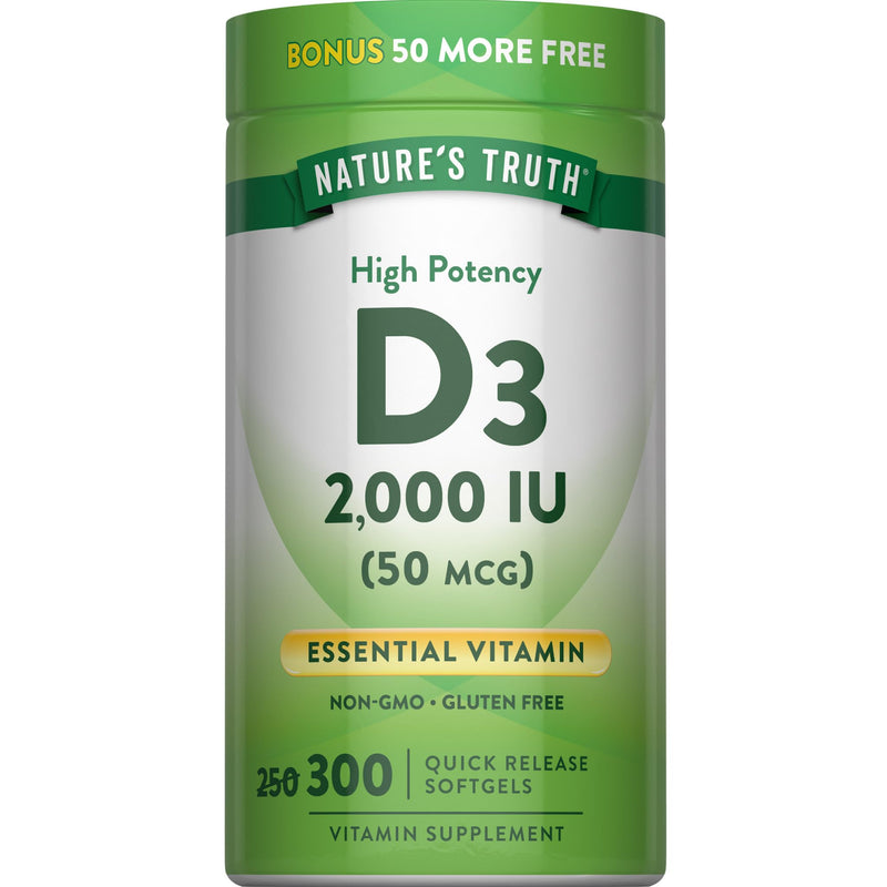 Nature's Truth Vitamin D3 2000 IU | 300 Softgels | High Potency Formula | Non-GMO & Gluten Free Supplement 300 Count (Pack of 1)
