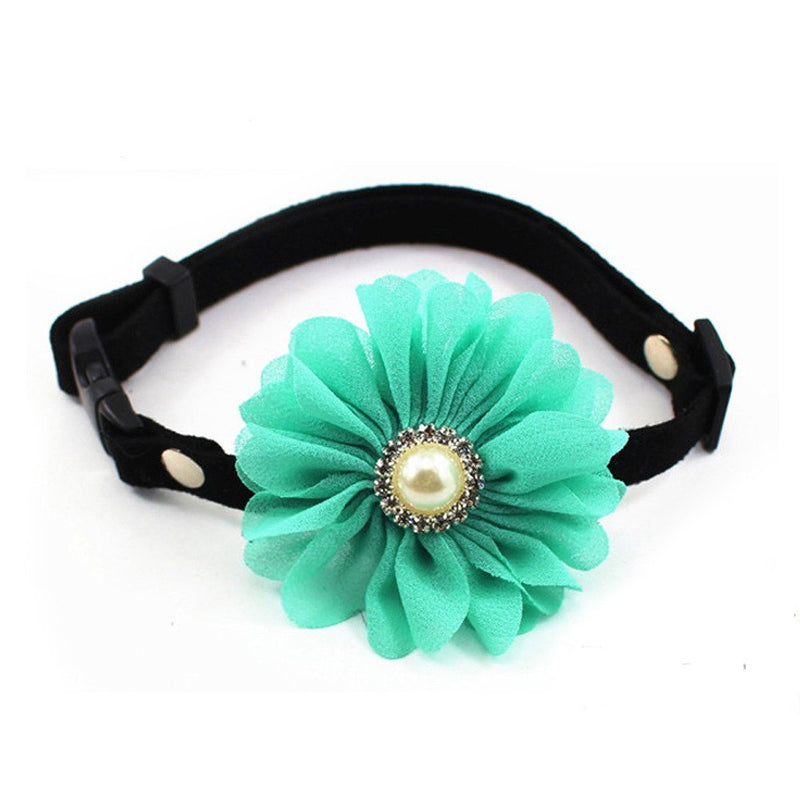 Rhinestones Daisy Flower Charm Suede Leather Dog Collar Breakaway Cat Collar Necklace Jewelry with Pearl for Small Dogs Girl Yorkie Chihuahua Birthday Clothes (Blue, Size S) Blue - BeesActive Australia