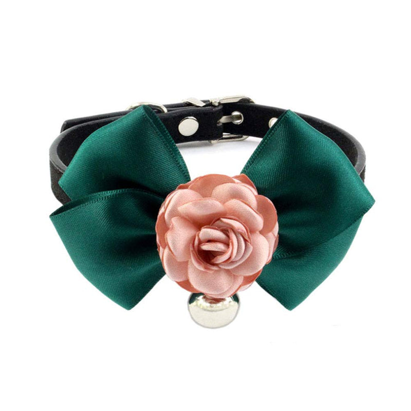 Nappa Leather Dog Collar Cute Cat Collar Necklace Jewelry with Flower Bow Tie and Bell Charm for Small Dogs Girl Yorkie Chihuahua Birthday Clothes Accessories (Pink, Size S) Pink - BeesActive Australia
