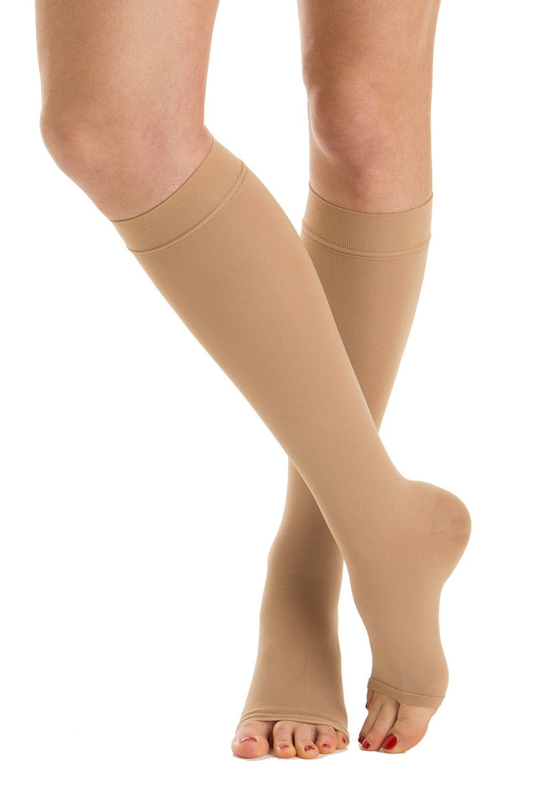 RELAXSAN M2050A Cotton open-toe medical compression knee high socks (20-30 mmHg), 100% Made in Italy Medium Beige - BeesActive Australia