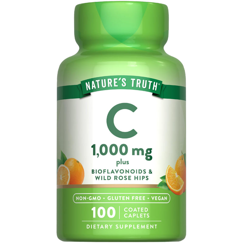 Nature's Truth Vitamin C Bioflavonoids & Rose Hips | 1000mg | 100 Caplets | Vegan, Non-GMO and Gluten Free Supplement