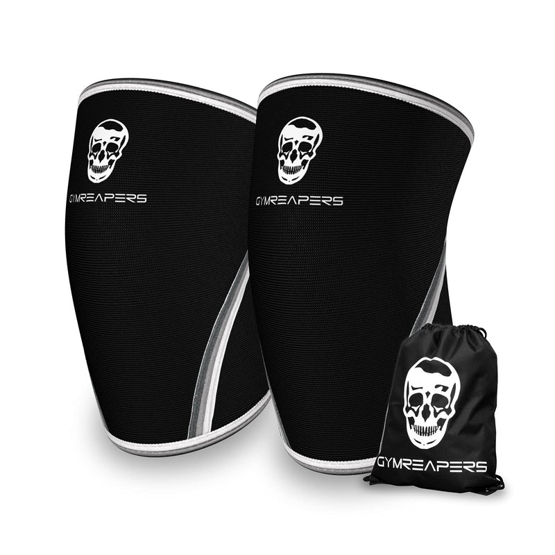 Knee Sleeves (1 Pair) With Gym Bag - IPF Approved - Knee Sleeve & Compression Brace for Squats, Fitness, Weightlifting, and Powerlifting - Gymreapers 7MM Sleeve Pair - For Men & Women - 1 Year Warranty (Large) Black/White Large - BeesActive Australia