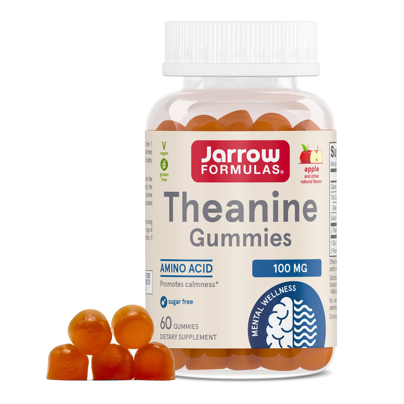 Jarrow Children's Theanine 100mg, 60 Apple-Flavored Gummies | Children's L-Theanine Gummies, 100 Mg Per Serving, Promotes Calmness & Relaxation, Vegan, Non-GMO, Gluten Free, Age 8+ 60 Count (Pack of 1)