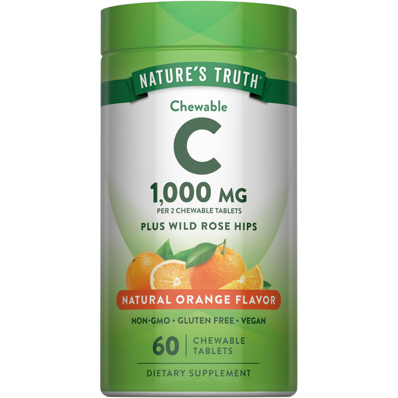 Nature's Truth Chewable Vitamin C with Rose Hips | 1000 mg | 60 Tablets | Vegan, Non-GMO & Gluten Free Supplement 60 Count (Pack of 1)