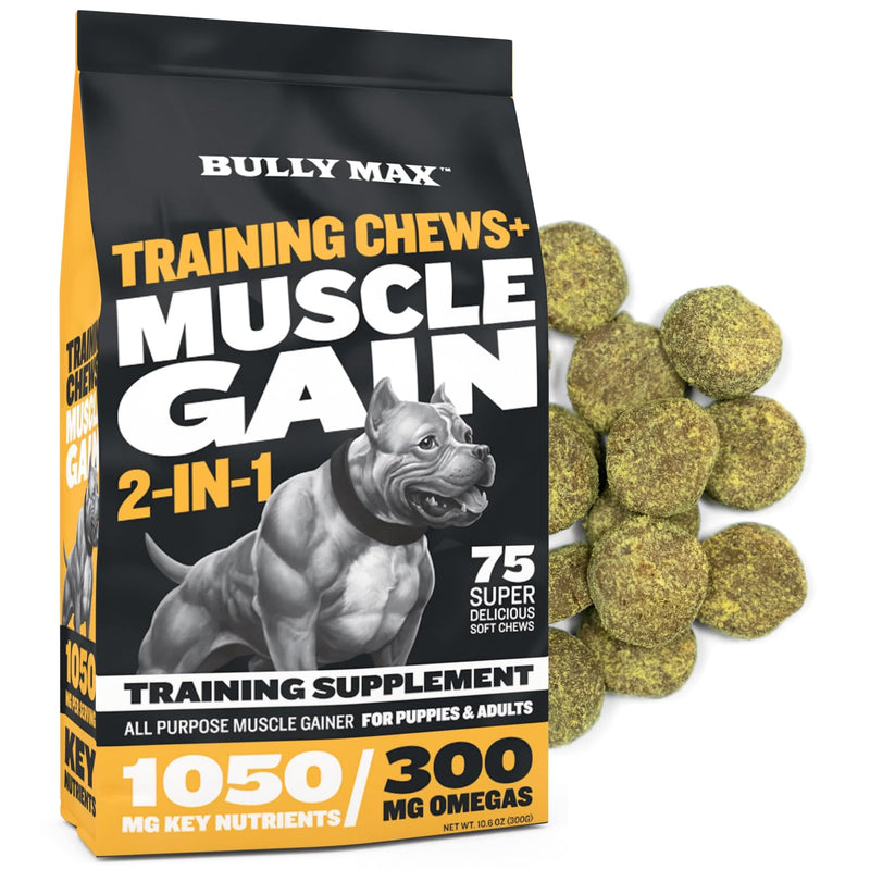 Bully Max Muscle Builder Soft Chews for Dogs and Puppies - Training Supplements for Puppy and Adult Dog - Dog Food Topper Treats for Muscle Gain - All Dog Breeds & Ages, 75 Delicious Soft Chews - PawsPlanet Australia
