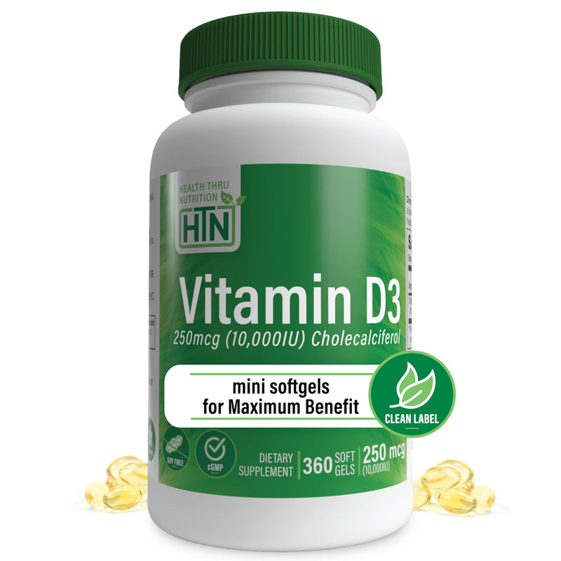 Health Thru Nutrition Vitamin D3 10,000iu - 250 mcg 360 Mini Softgels 360 Count (Pack of 1) 10,000IU Softgels