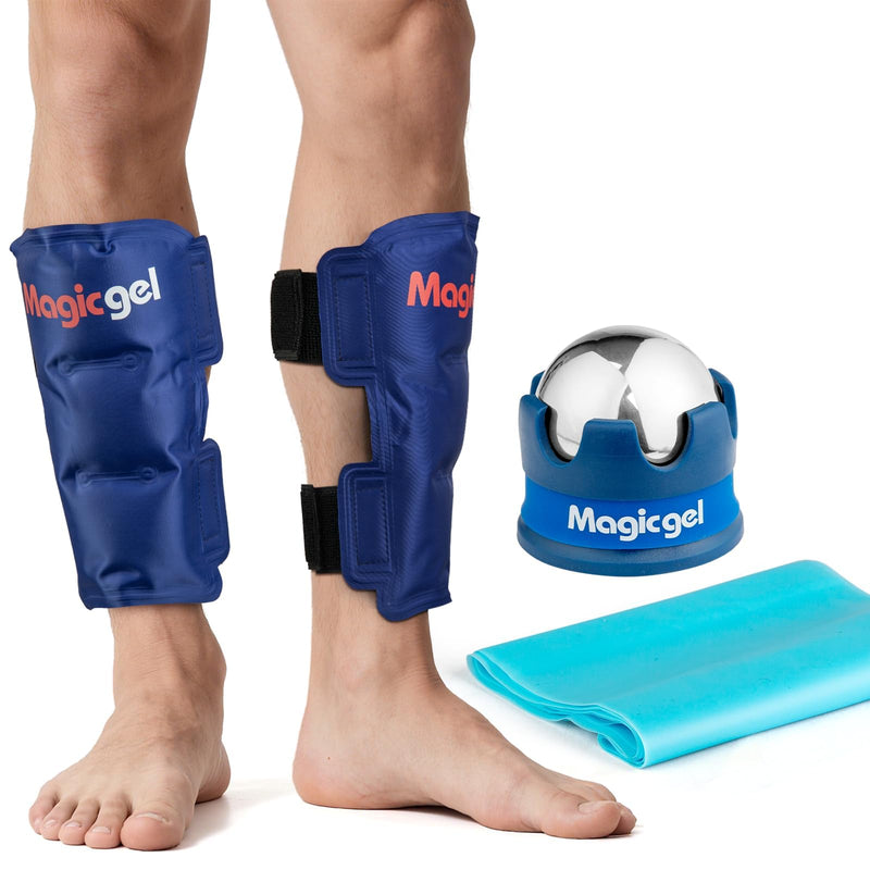 Shin Splint Relief: Hot & Cold Packs, Cryoball & Stretch Bands for Shin Splints | Hot & Cold Therapy for Leg Pain Relief | by Magic Gel Shin Ice Pack Set - BeesActive Australia