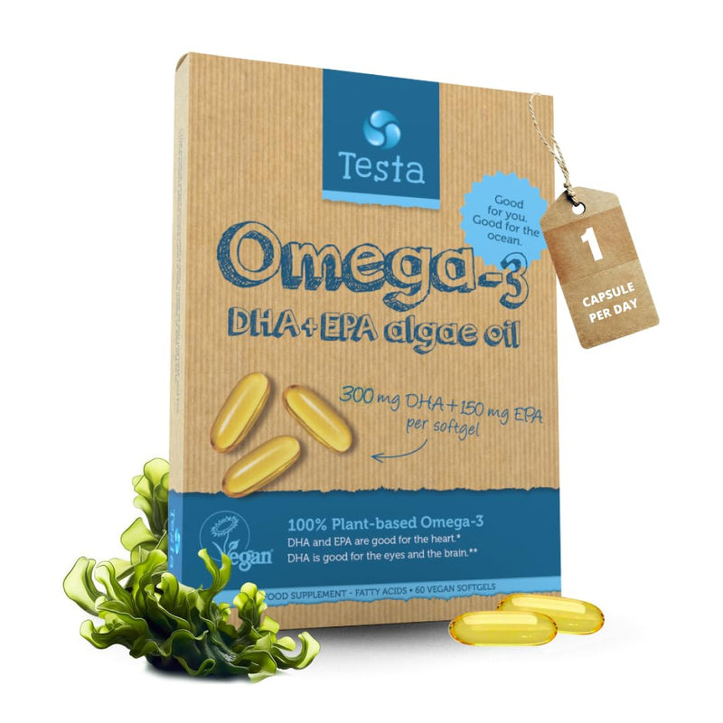 Testa Omega-3 Supplement - Vegan Based Omega 3 DHA EPA Capsules from Algae - Omega 3 Fatty acids - Supports Heart, Brain & Joint Health - Plastic Negative, RTG, and Kosher - Two Months Supply 1