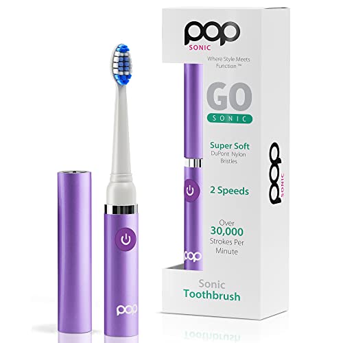 Go Sonic Electric Toothbrush for Adults – 2 Speed (Purple) – Dupont Nylon Bristles – 15,000-30,000 Strokes/Minute w/AAA Battery – Bathroom Essentials & Travel Essentials Purple 1 Count (Pack of 1)