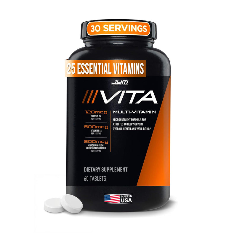 Vita JYM Daily Multivitamin & Mineral Support for Men & Women - 60 Tablets | Iron, Vitamins A, C, B6, B12, E, K2, Boron, Biotin, Potassium, Complete Adult Daily Nutrition Support 60 Count (Pack of 1) Nutritional Supplement