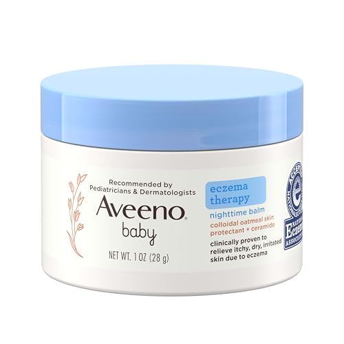 Aveeno Baby Eczema Therapy Nighttime Moisturizing Balm, Colloidal Oatmeal & Ceramide, Soothes & Relieves Dry, Itchy Skin from Eczema, Hypoallergenic, Fragrance-Free, Travel Size, 1 oz 1 Ounce (Pack of 1)