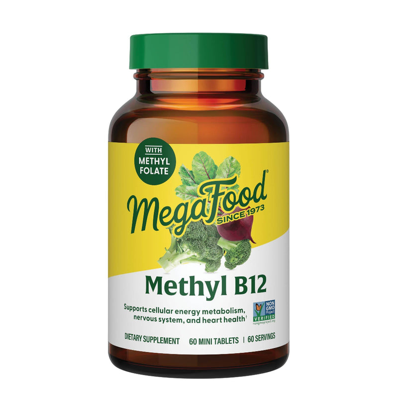 MegaFood Methyl B12, Cellular Energy Metabolism Support, 60 Mini Tablets | With Methylated B12, Methylfolate & Vitamin B6, Supports Brain & Nervous System Function & Heart Health, Vegan, 60 Servings 60 Count (Pack of 1)