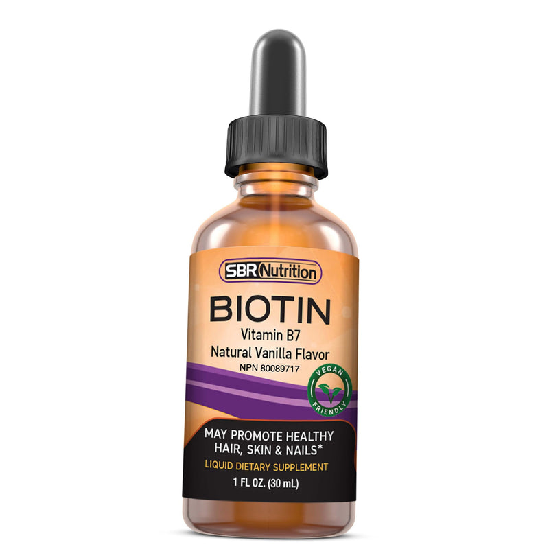 SBR Nutrition Biotin Liquid Drops, 5000mcg per Serving (60) 1.0Fl.oz (30ml) Vanilla Natural Vanilla - 5,000 mcg