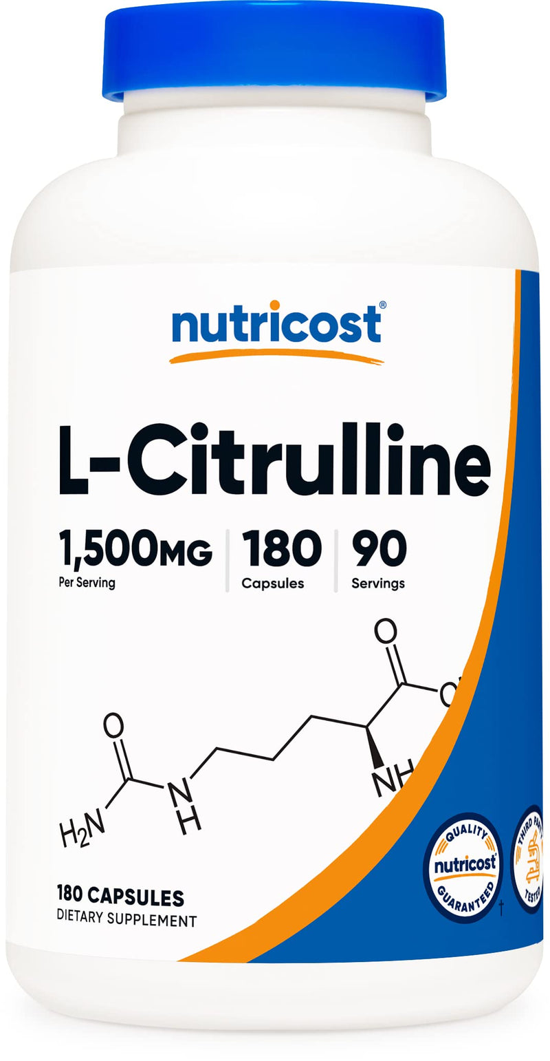 Nutricost L-Citrulline 750mg, 180 Capsules - 1500mg Per Serv, Gluten Free 180 Count (Pack of 1) - BeesActive Australia