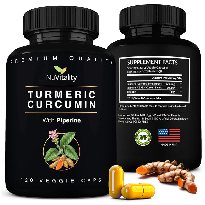 Turmeric Curcumin with Black Pepper Extract (Piperine) - 120 Veggie Tumeric Capsules - Premium 95% Standardized Curcuminoids - High Absorption & Potency - Joint Support Supplement