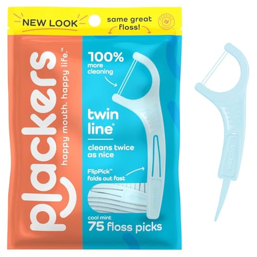 PLACKERS Dental Flossers, Twin-Line Advanced Cleaning, Mint Flavor 75 ea (Pack of 7)