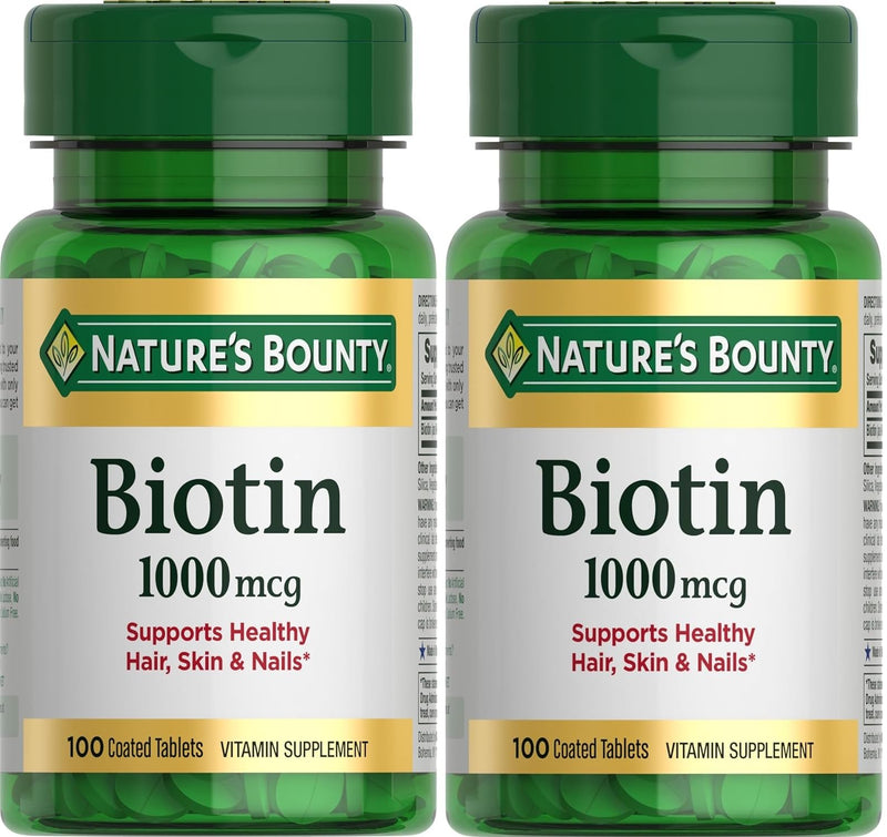 Nature's Bounty Biotin 1000 mcg Vitamin Supplement Tablets 100 ea (Pack of 2)