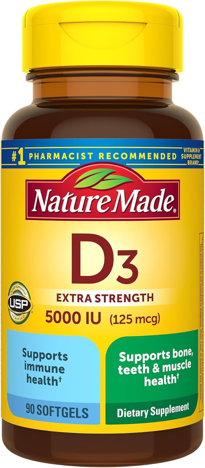 Nature Made Vitamin D3 5000 IU Liquid Softgels 90 ea (Pack of 2)