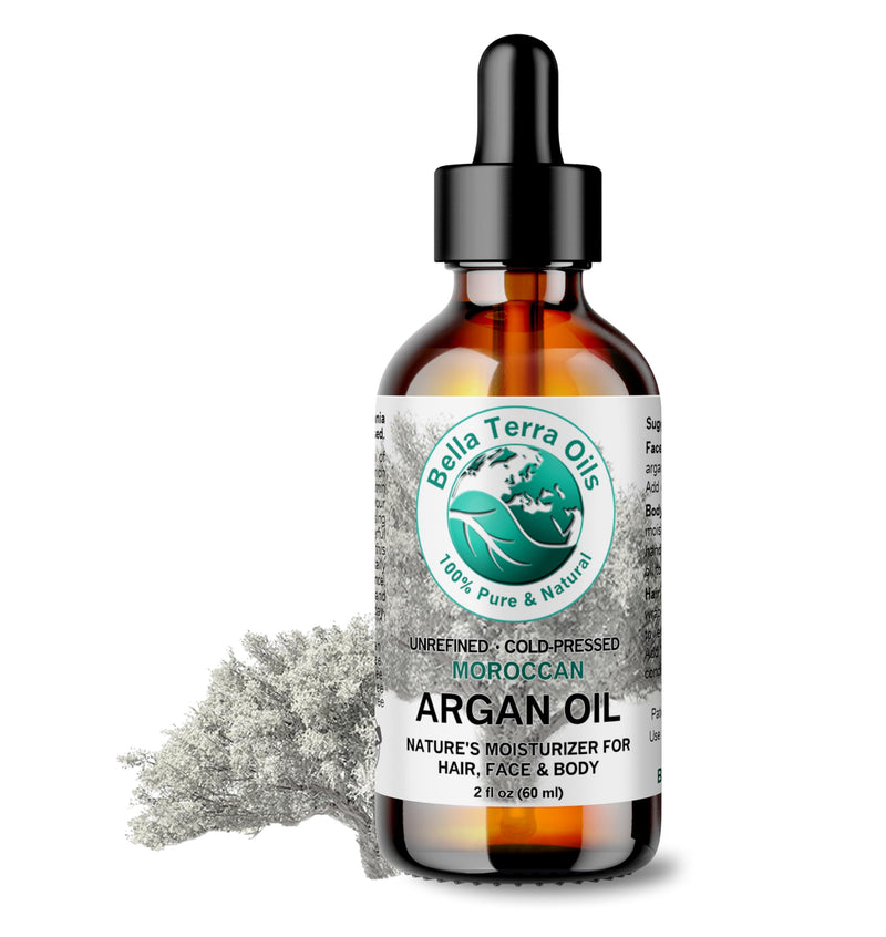 Bella Terra Oils - Argan Oil 2 oz - Cold-Pressed from Morocco, Rich in Vitamin E & Fatty Acids, Perfect Hair Oil Serum to Combat Frizz, Luxurious Face Oil 2 Fl Oz (Pack of 1)