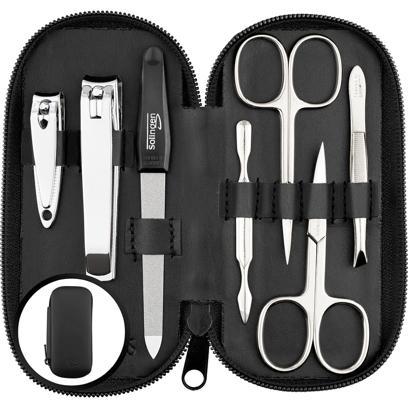 marQus Manicure Set Solingen Made in Germany - 7 piece stainless steel exclusive finger & toe nail clippers set in Nappa black leather case, made in Solingen Germany* (except for clippers) - BeesActive Australia