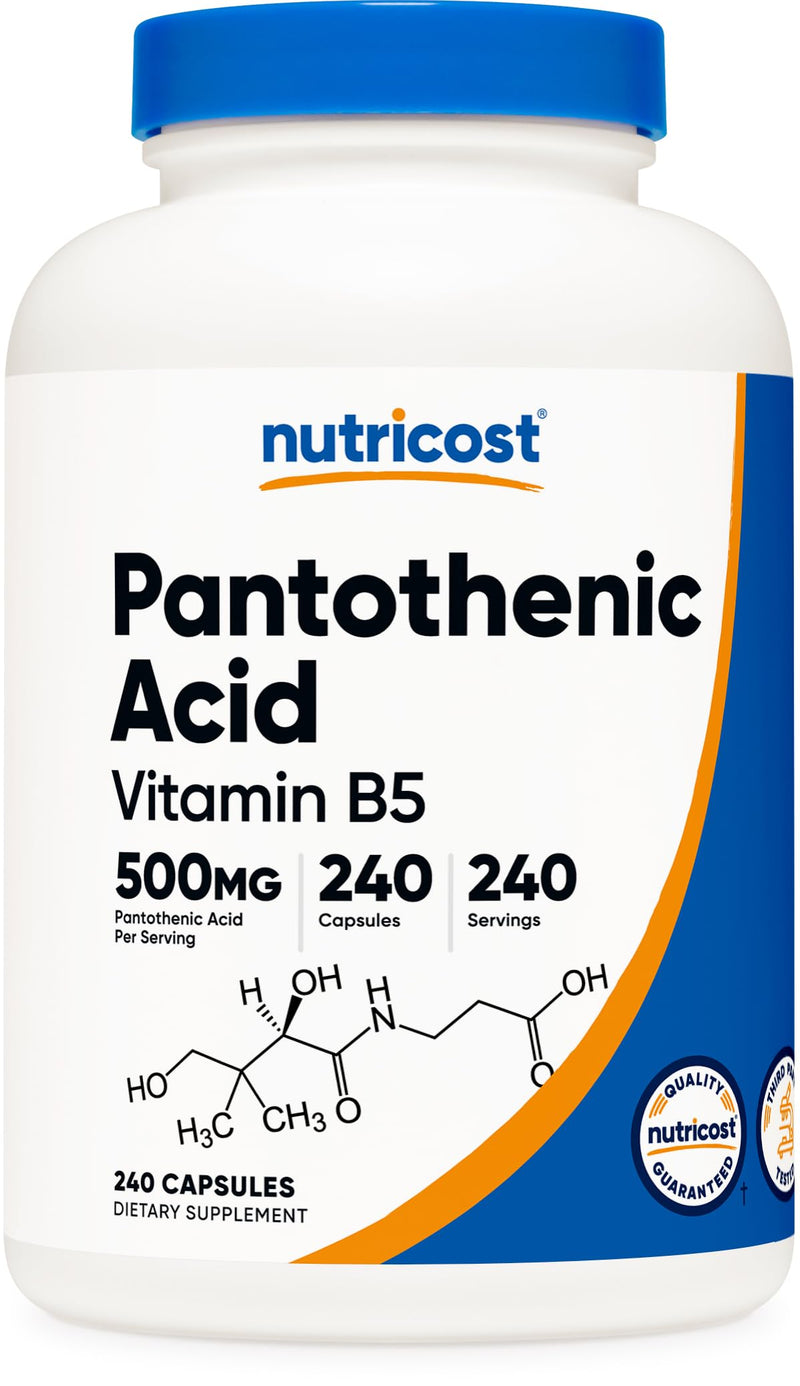 Nutricost Pantothenic Acid (Vitamin B5) 500mg, 240 Capsules 240 Count (Pack of 1)