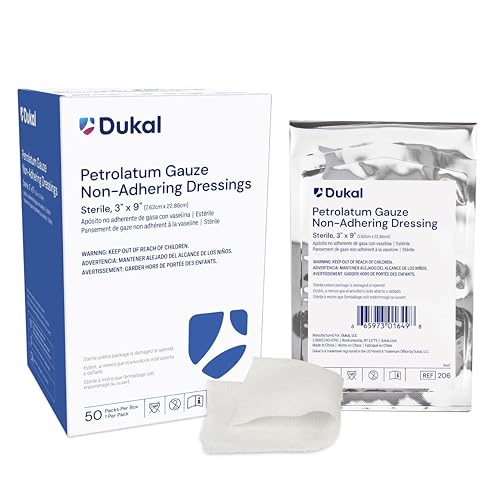 Dukal 206 Petrolatum Gauze, Sterile, 3" Width x 9" Length, Pack of 50