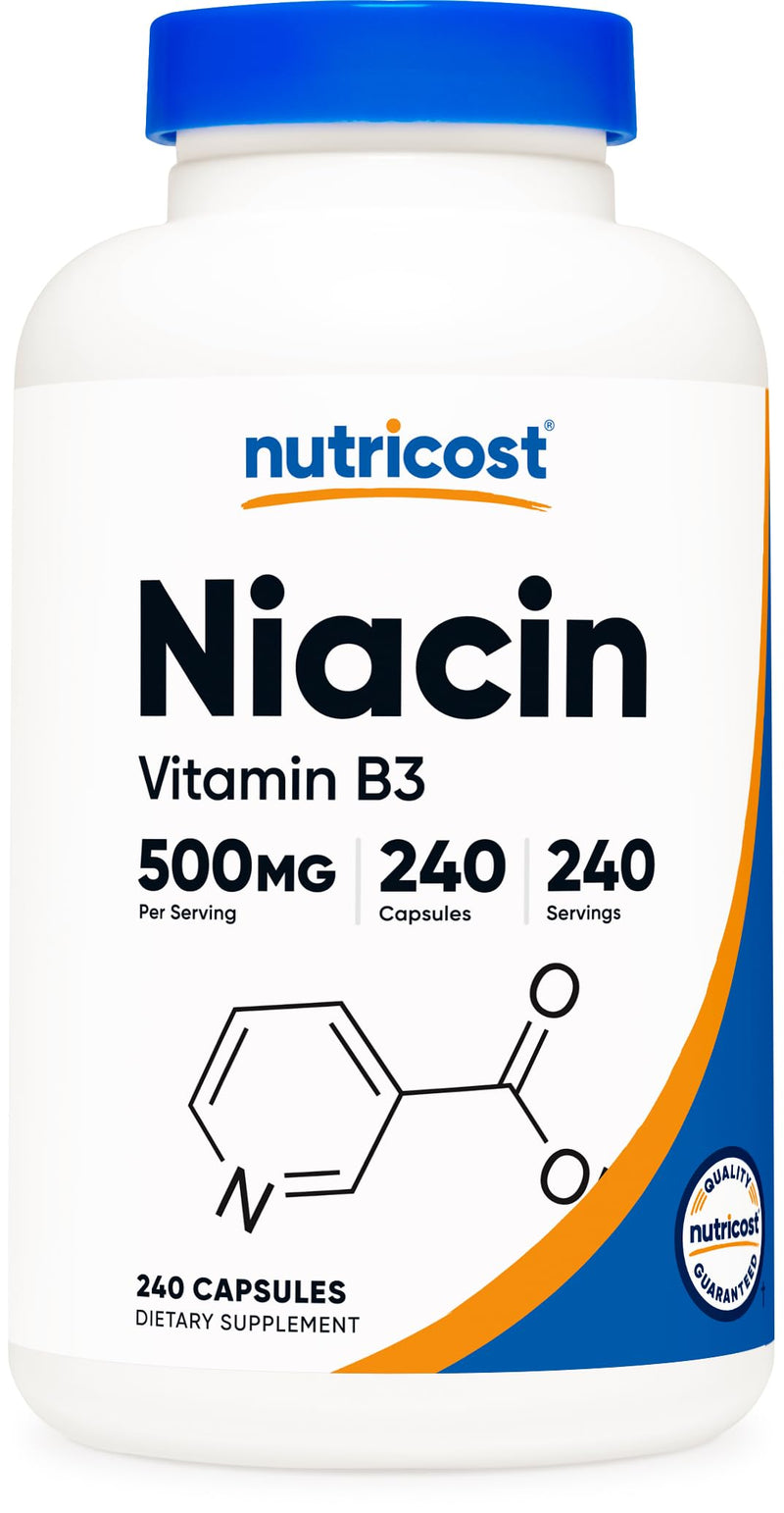 Nutricost Niacin (Vitamin B3) 500mg, 240 Capsules, with Flushing, GMO-Free | Gluten-Free 240 Count (Pack of 1)