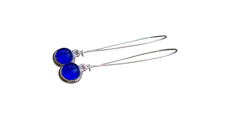 Recycled Vintage Cobalt 1960's Skin Cream Jar Long Drop Charm Earrings - BeesActive Australia
