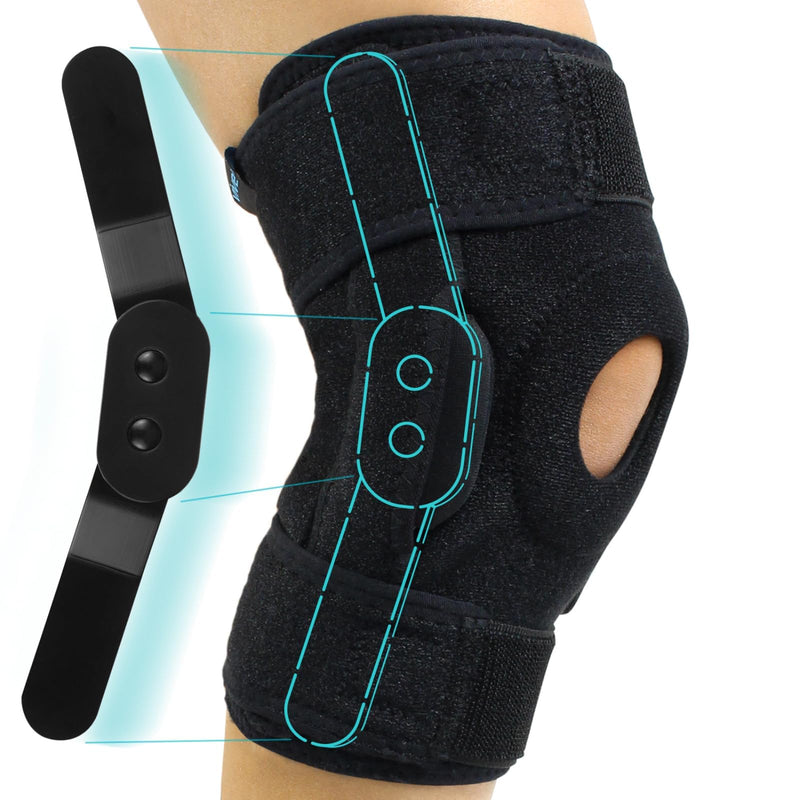 Vive Hinged Knee Brace - Relieves ACL, MCL, Meniscus Tear - Lightweight, Comfortable, Breathable Open Patella Wrap with Side Stabilizers - for Women & Men - Adjustable Strap for Tendonitis Black Small