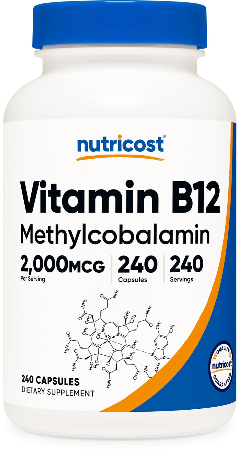 Nutricost Vitamin B12 (Methylcobalamin) 2000mcg, 240 Capsules, Gluten Free | Vegetarian Caps, GMO-Free, B12 Supplement 240 Count (Pack of 1)
